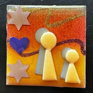 Lucinda People Pin Brooch | Handmade Glitter Heart Star David Orange Yellow Fall